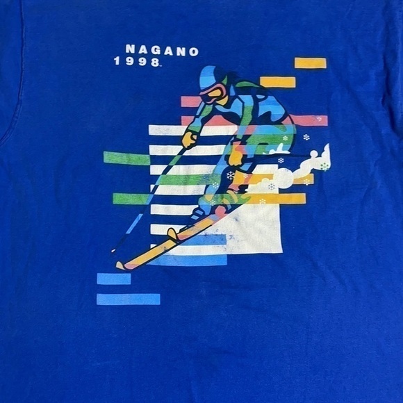 Vintage Olympics Nagano 1998  Downhill Skiing Blue Tshirt XL - Picture 2 of 9